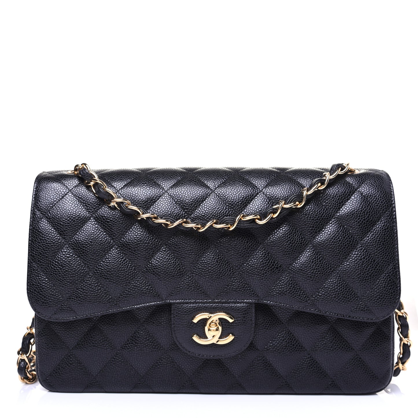 Caviar Quilted Jumbo Double Flap Black