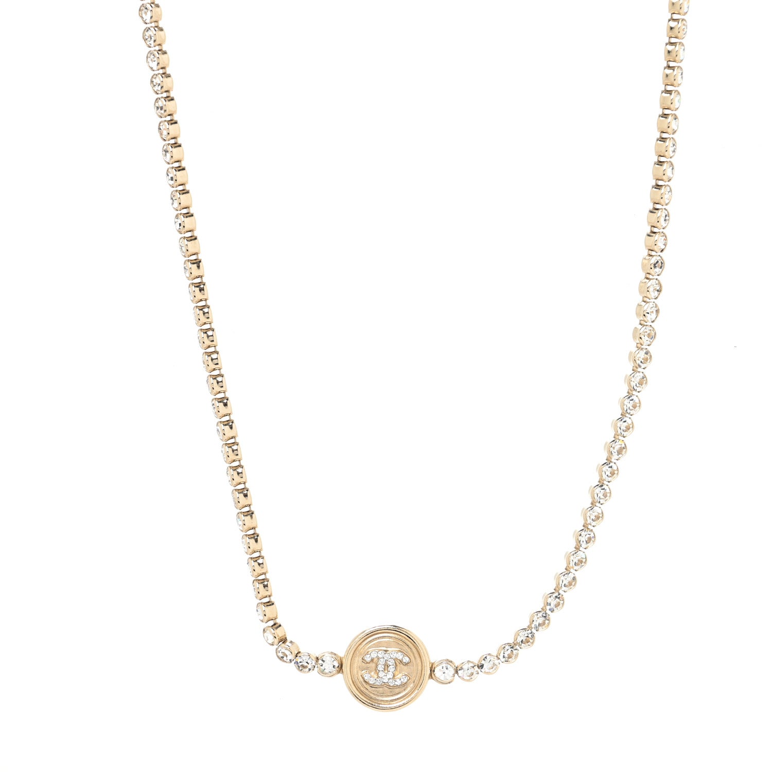 Chanel Crystal Pearl CC Choker Necklace Gold 1 of 3