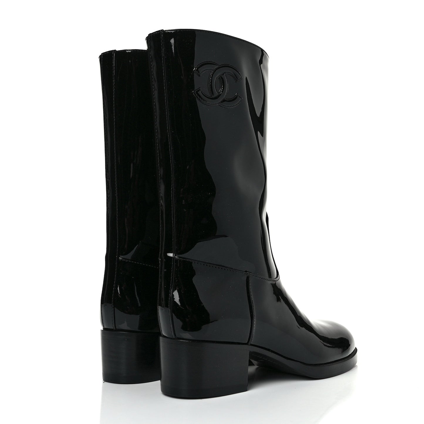 Patent CC Mid Calf Boots 36.5 Black