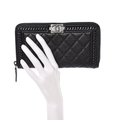 Chanel Calfskin Quilted Boy Chain Large Gusset Zip Around Wallet Black 2 of 9