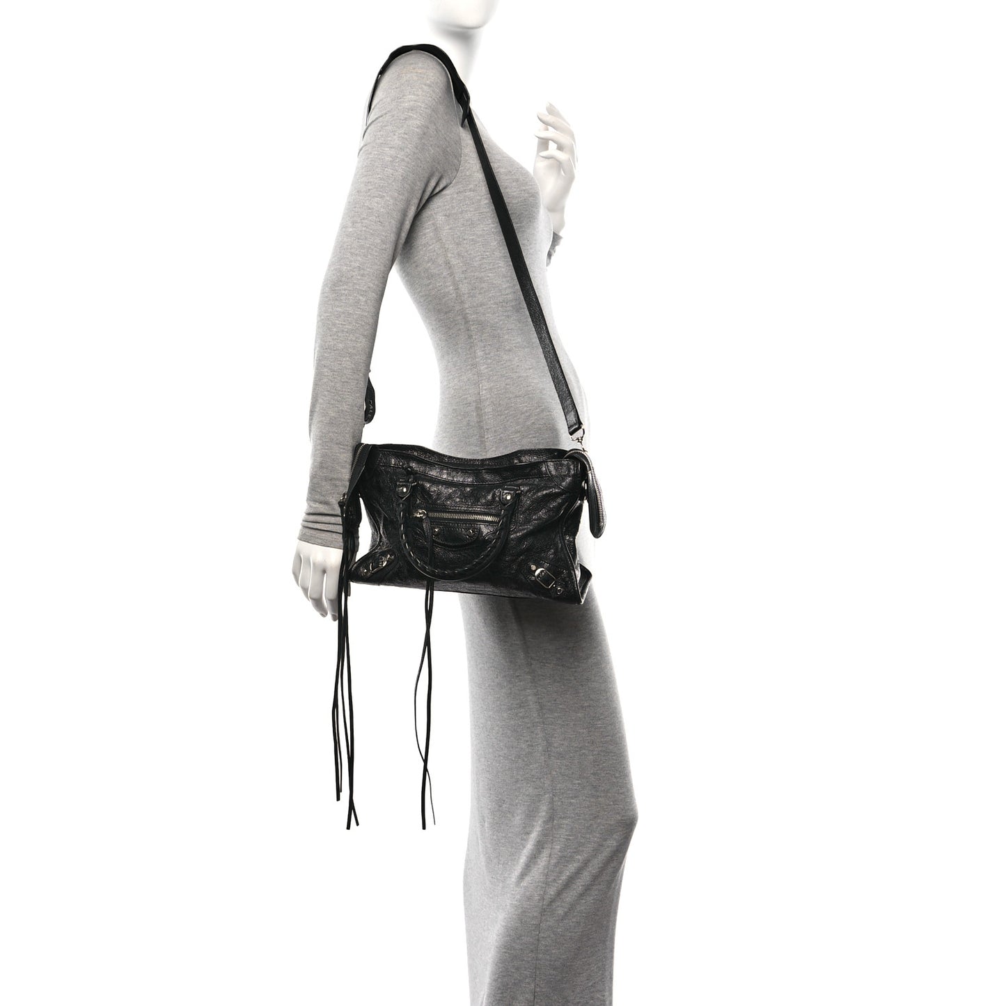 Agneau Classic Hardware S City Logo Strap Black White