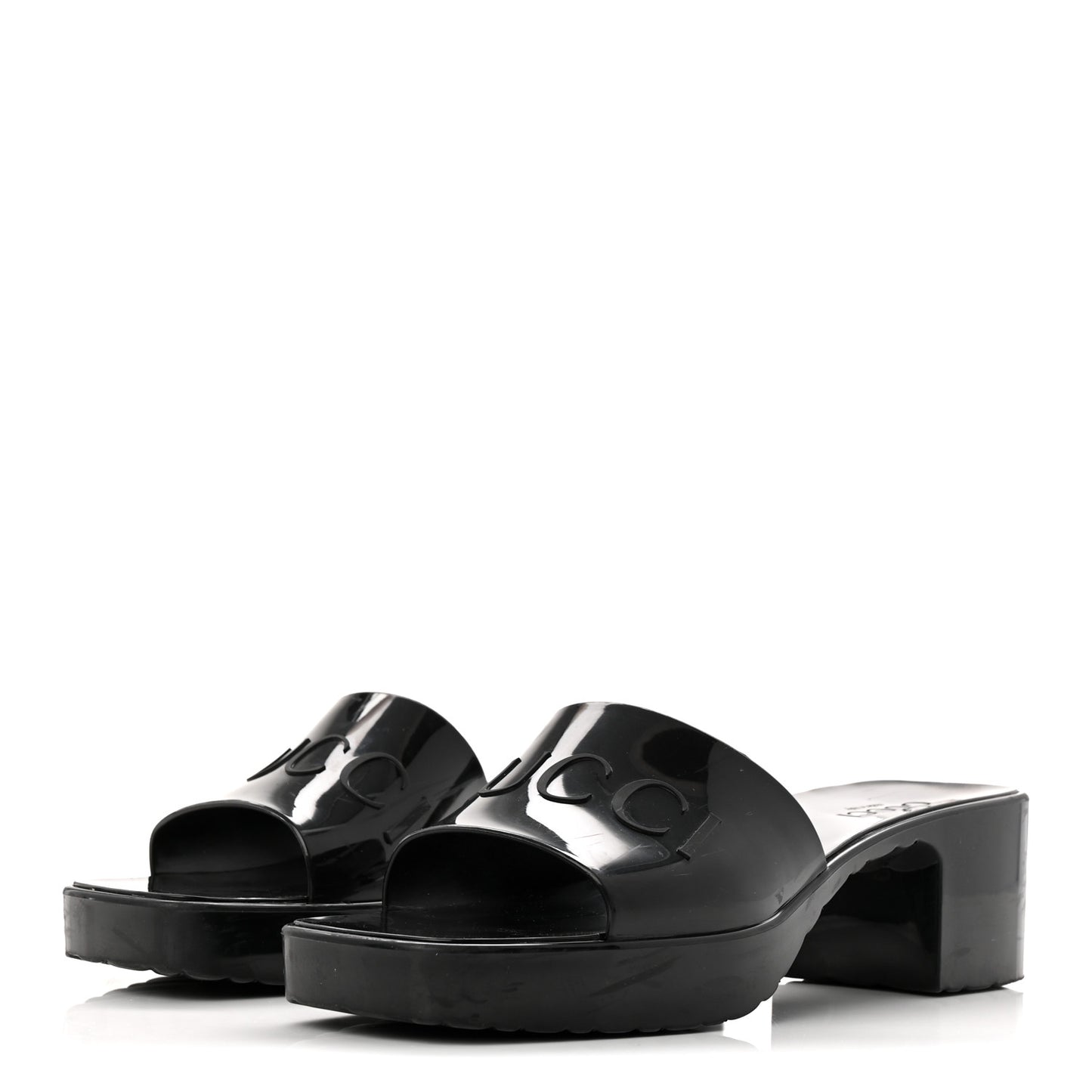 Rubber Gucci Logo Womens Platform 20/60mm Slide Sandals 40 Black