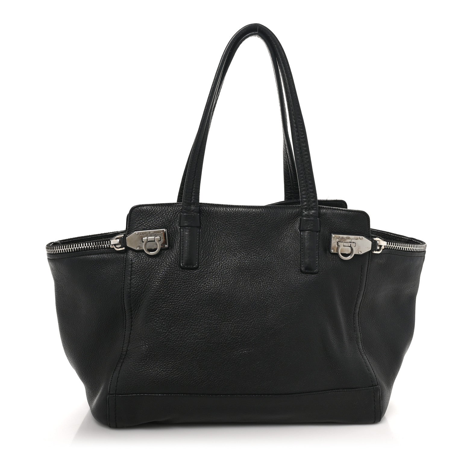 Salvatore Ferragamo Calfskin Medium Verve Double Zip Tote Black 1 of 8