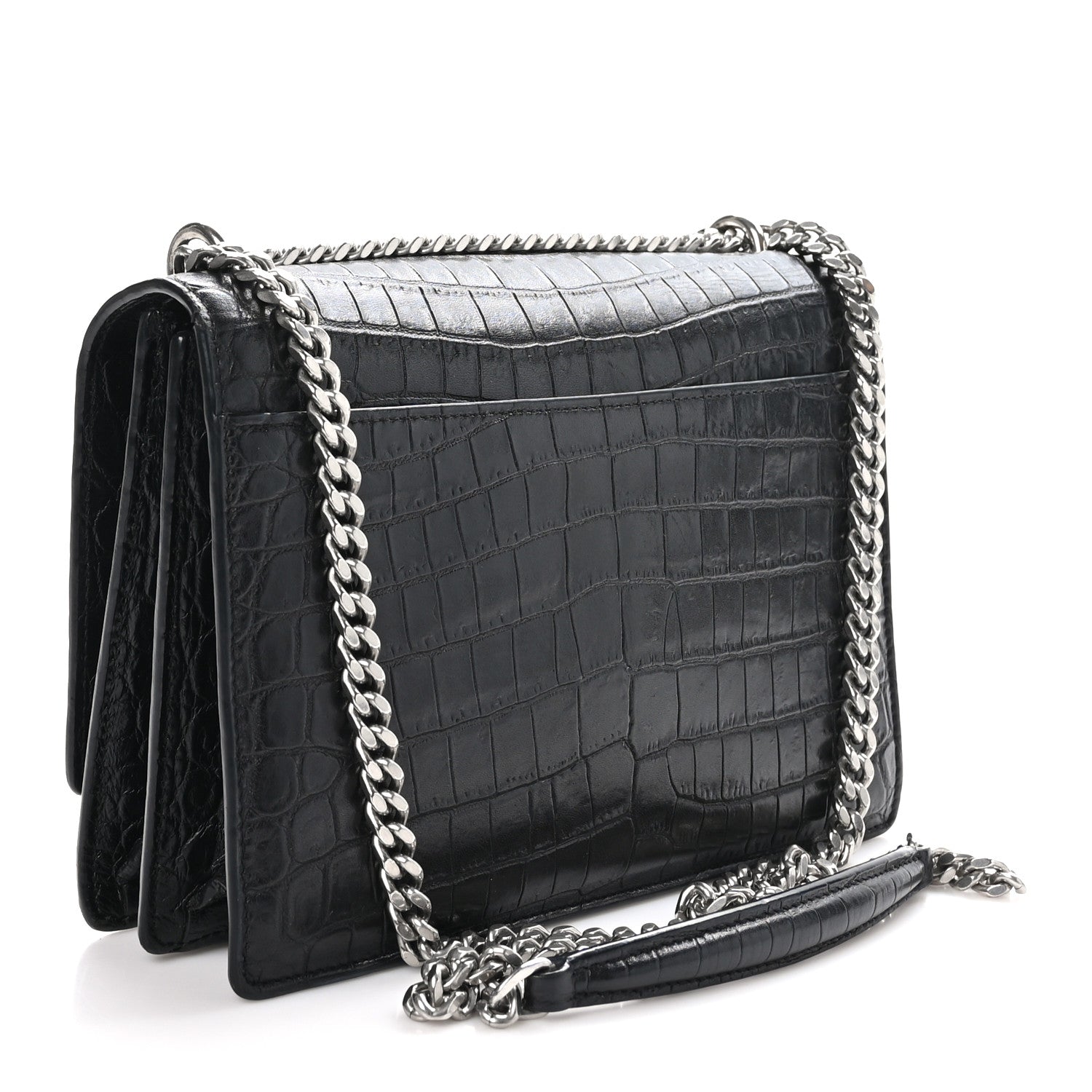 Saint Laurent Calfskin Crocodile Embossed Medium Monogram Sunset Black 3 of 11