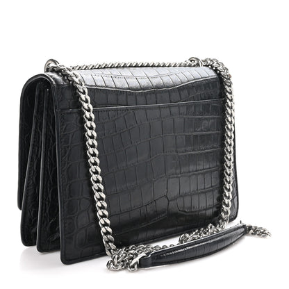 Saint Laurent Calfskin Crocodile Embossed Medium Monogram Sunset Black 3 of 11