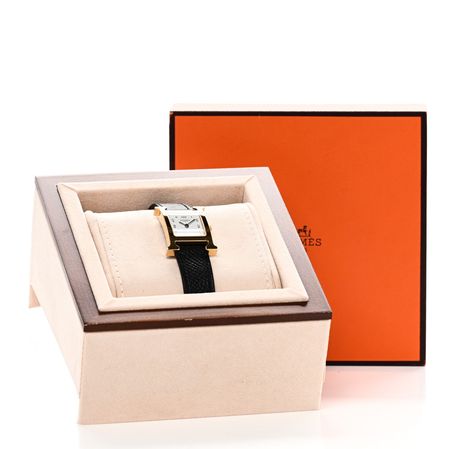 Hermes Stainless Steel Epsom 21mm Heure H Hour Quartz Watch Noir