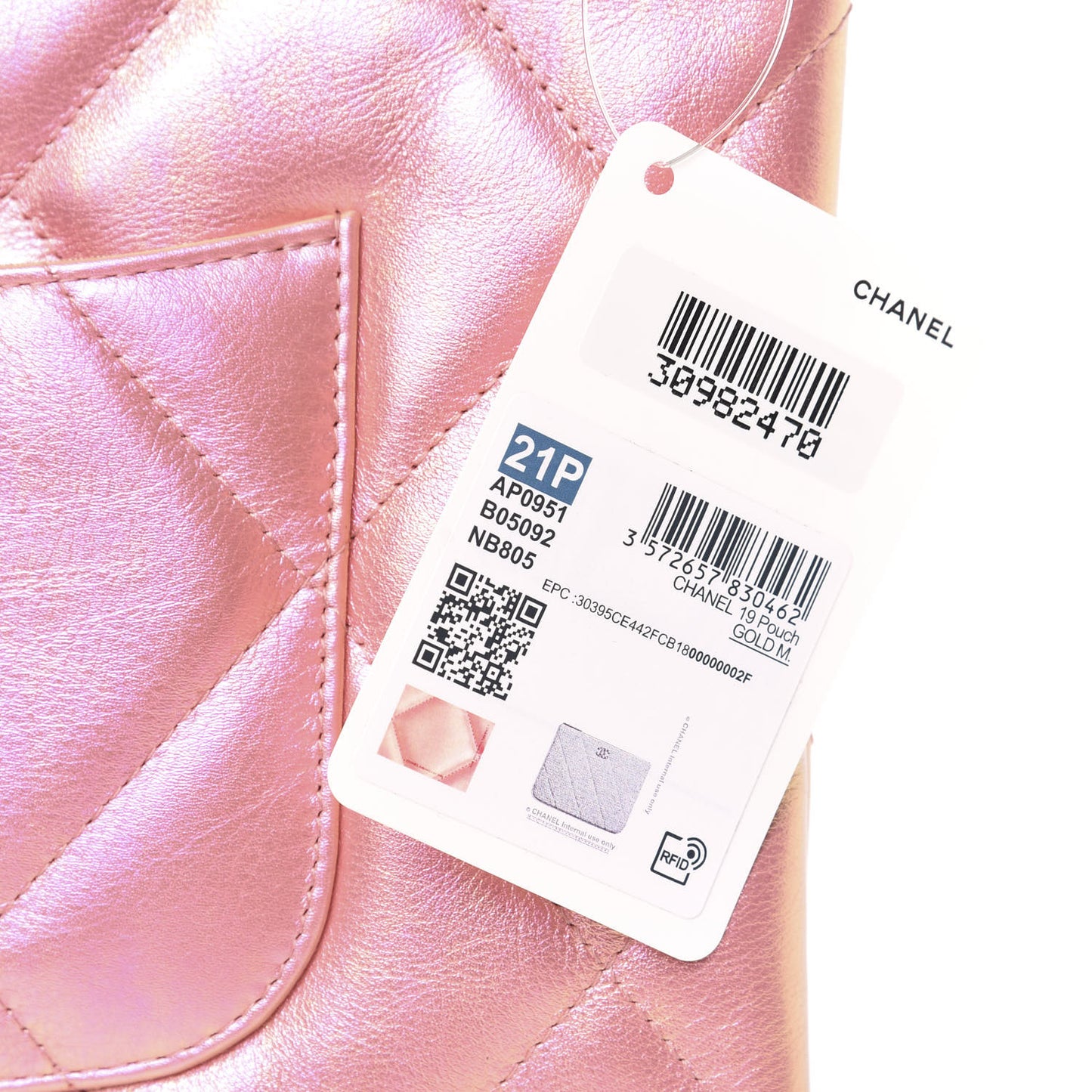 Iridescent Calfskin Quilted Large 19 Cosmetic Case Pink