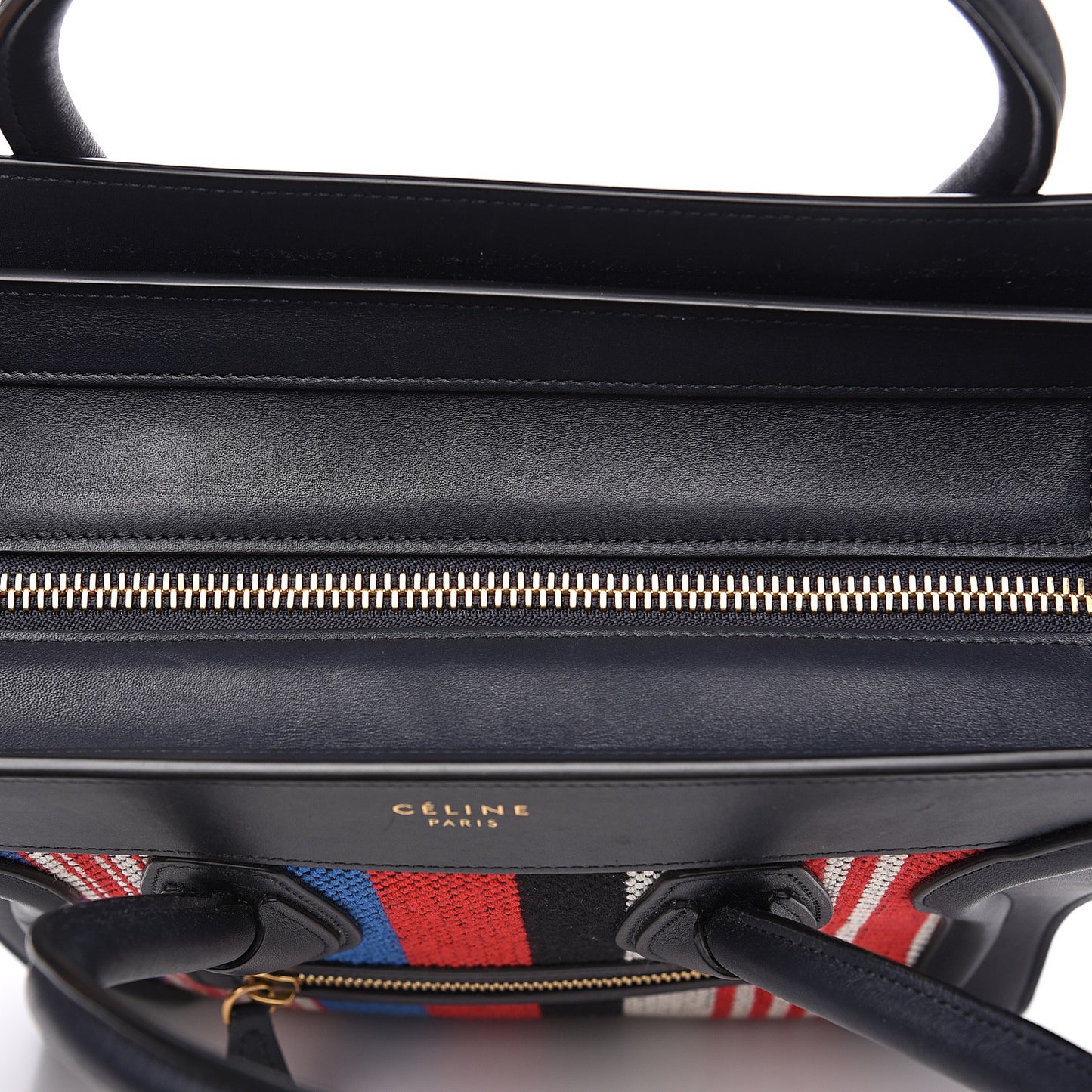 Smooth Calfskin Striped Canvas Micro Luggage Navy Blue