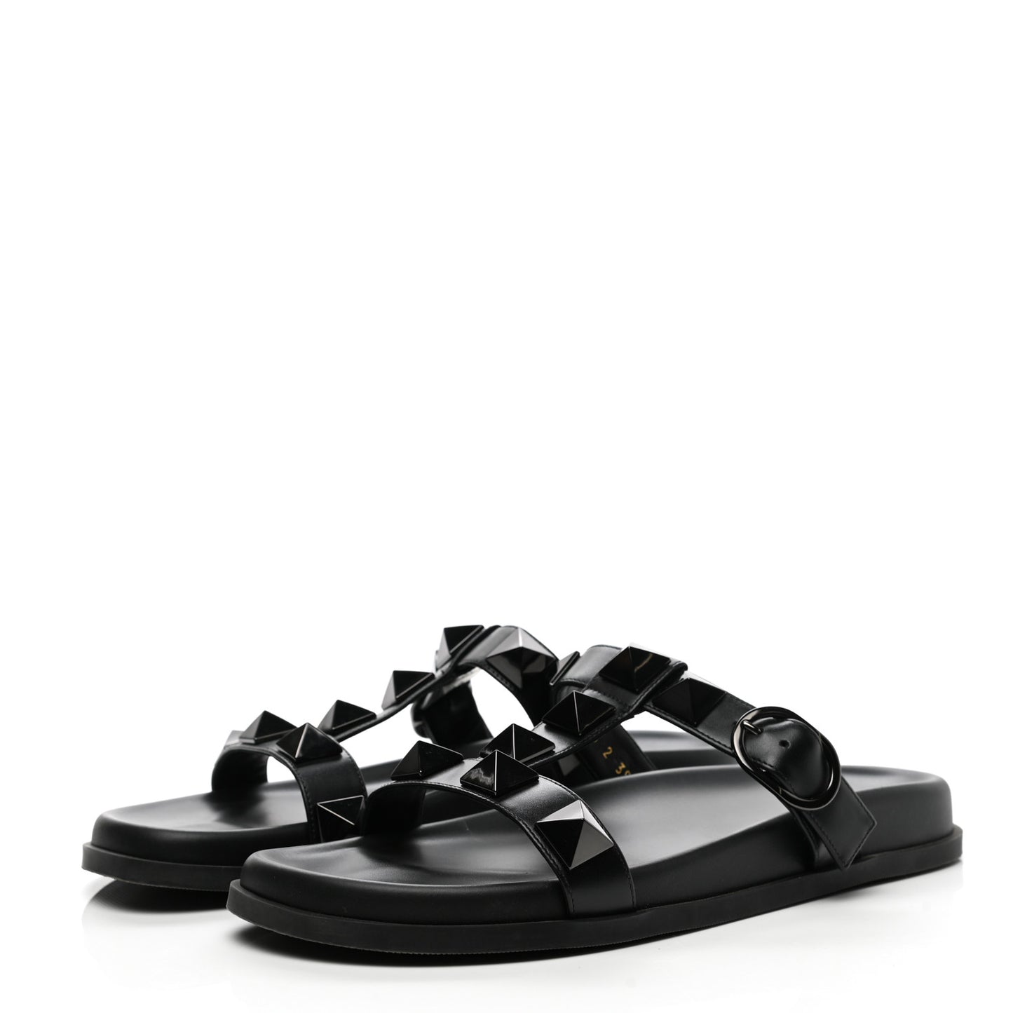 Calfskin Roman Stud Slide Sandals 39.5 Black
