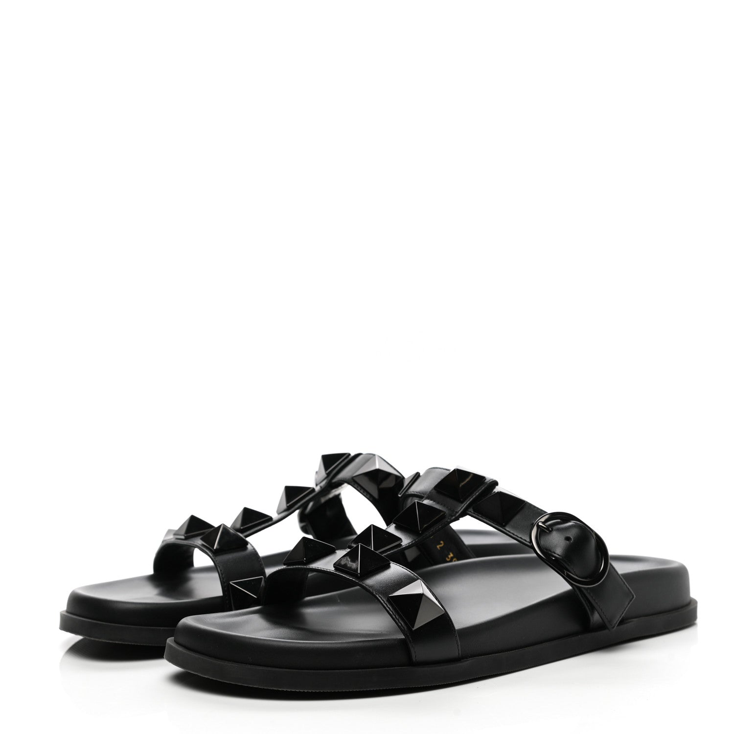 Valentino Garavani Calfskin Roman Stud Slide Sandals 39.5 Black 3 of 10