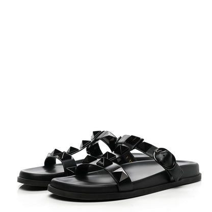 Valentino Garavani Calfskin Roman Stud Slide Sandals 39.5 Black 3 of 10