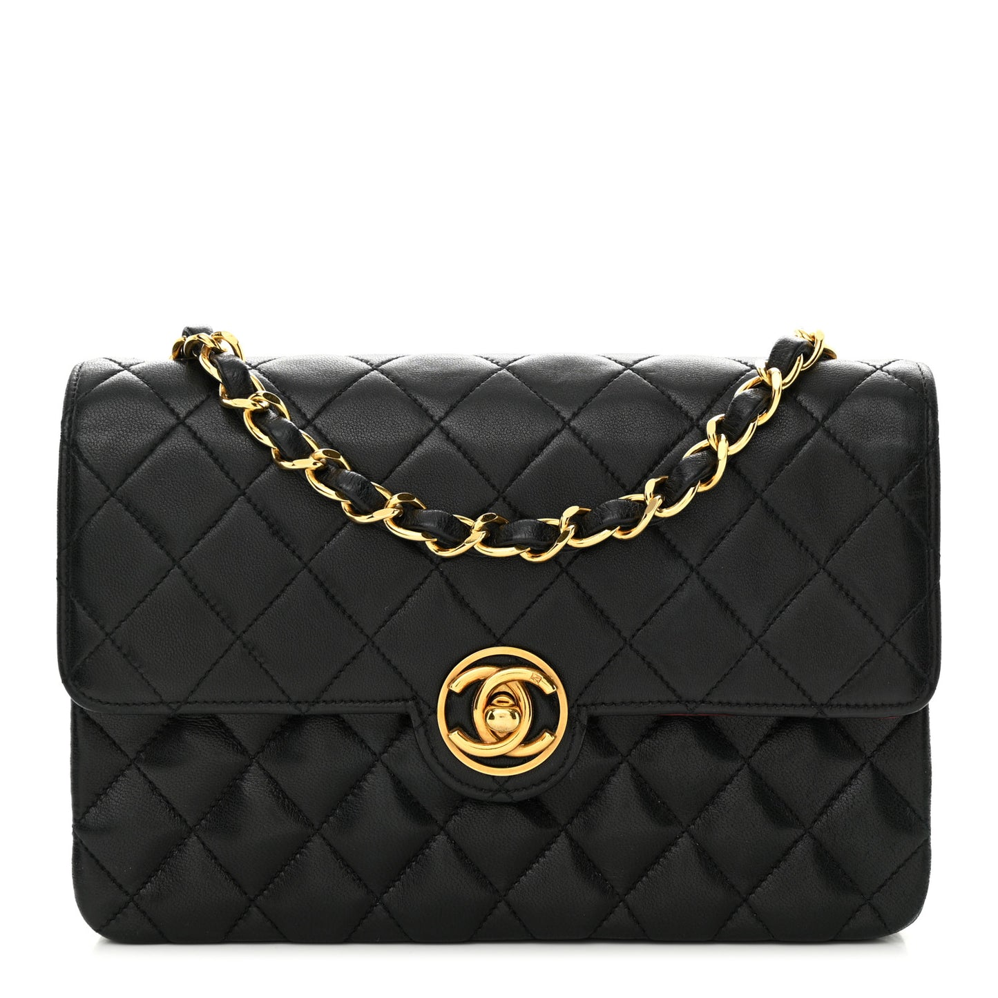 Lambskin Quilted Small Single Flap Bag Black