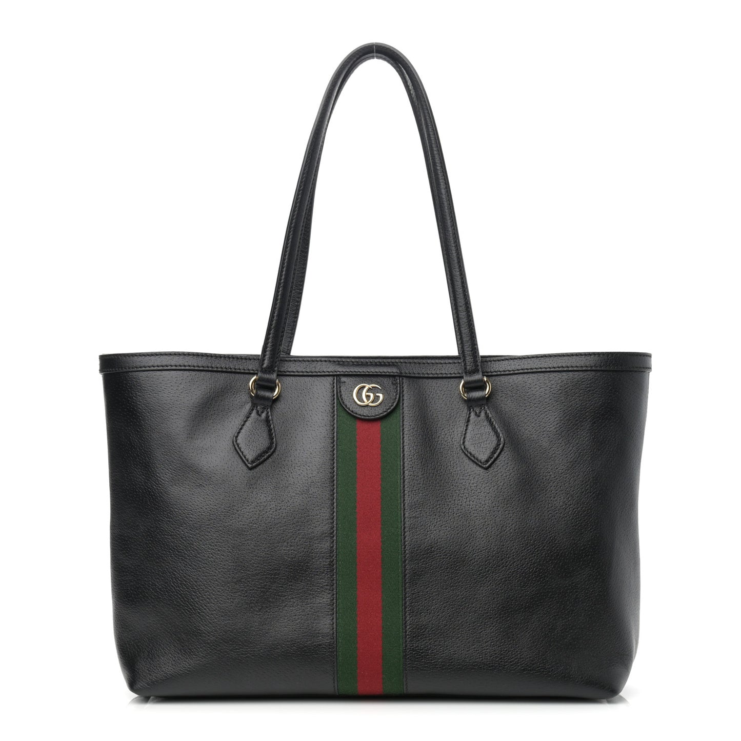 Textured Calfskin Web Medium Ophidia Shopping Tote Black