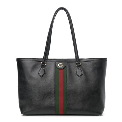 Gucci Textured Calfskin Web Medium Ophidia Shopping Tote Black 1 of 13
