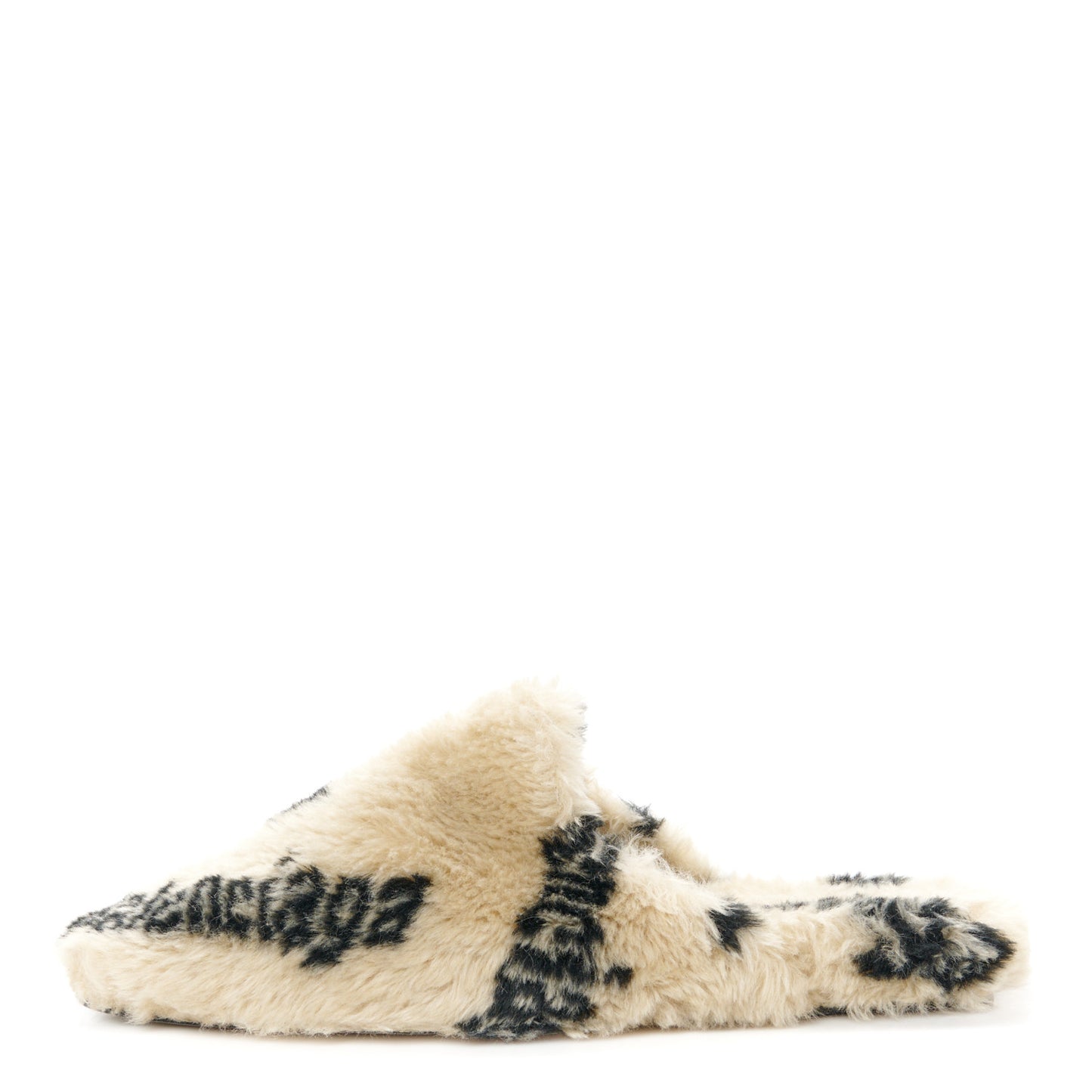Faux Fur Allover Logo Teddy 5mm Mules 41 Beige Black