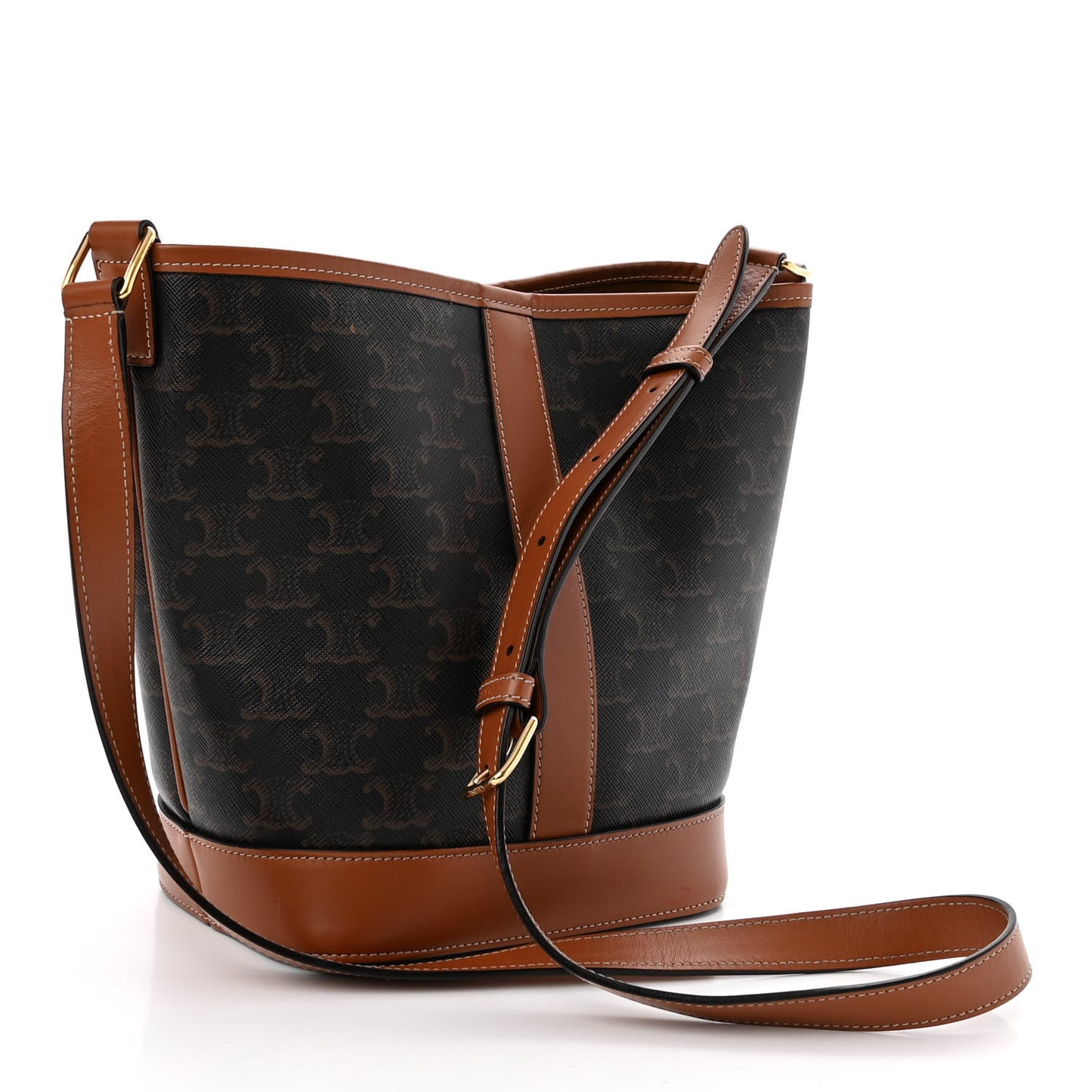 Triomphe Canvas Calfskin Small Bucket Bag Tan