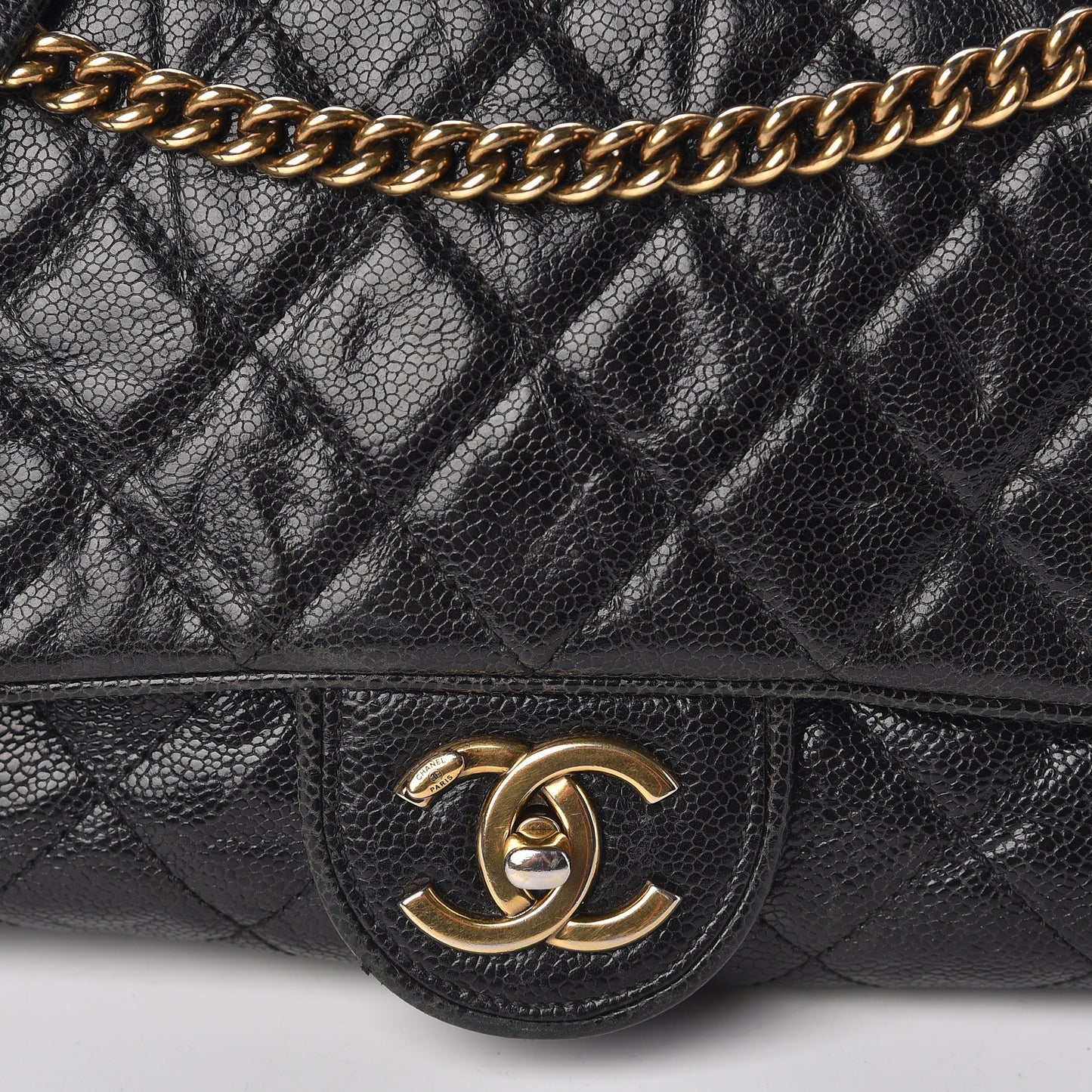 Crumpled Grained Calfskin Quilted Large Shiva Flap Black