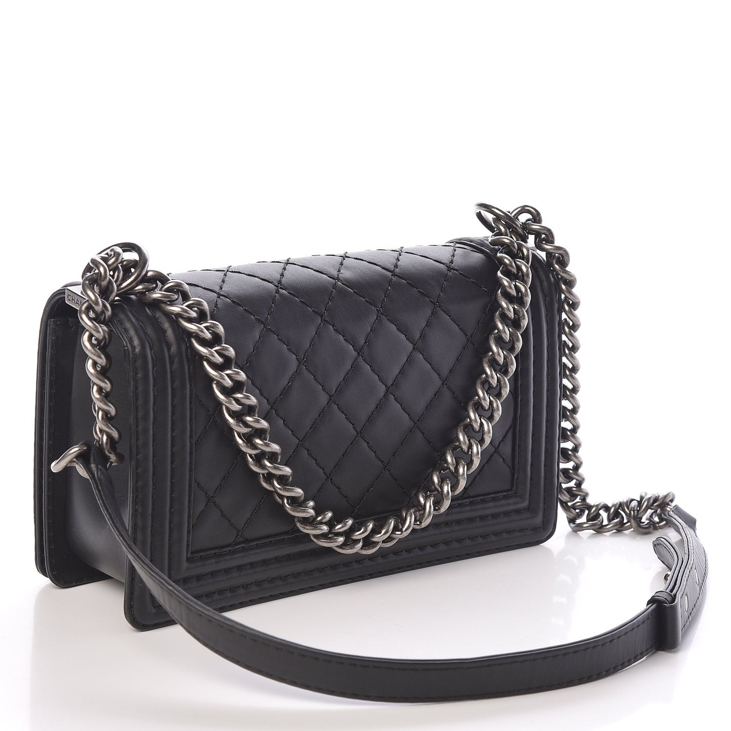 Calfskin Stitched Medium Boy Flap Black