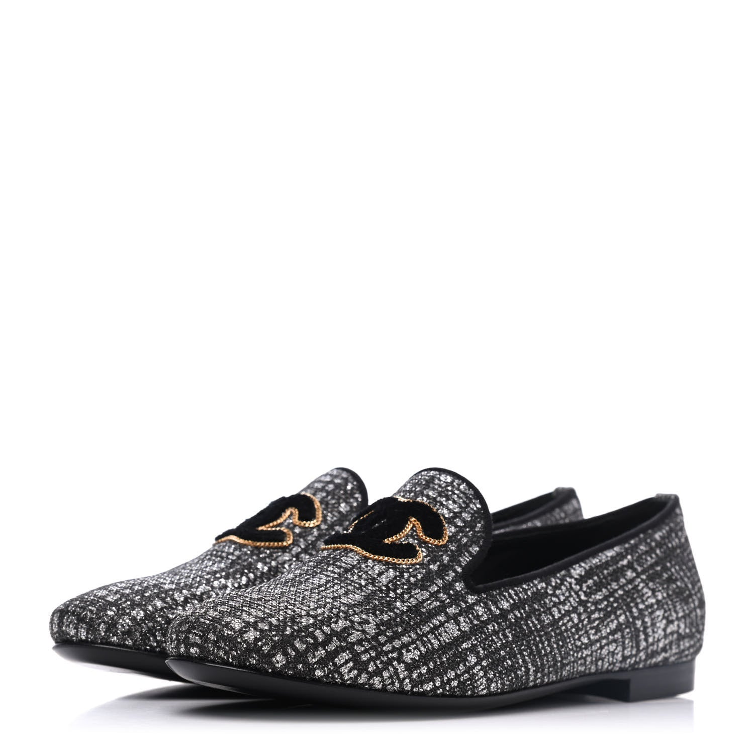 Chanel Fantasy Tweed CC Mocassin Loafers 35 Silver 3 of 13