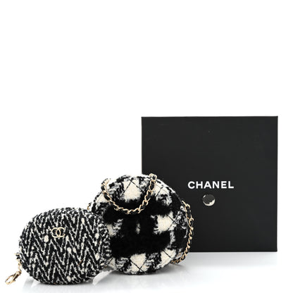 Chanel Tweed Shearling Round Clutch With Chain and Coin Purse Black and White 19 of 19