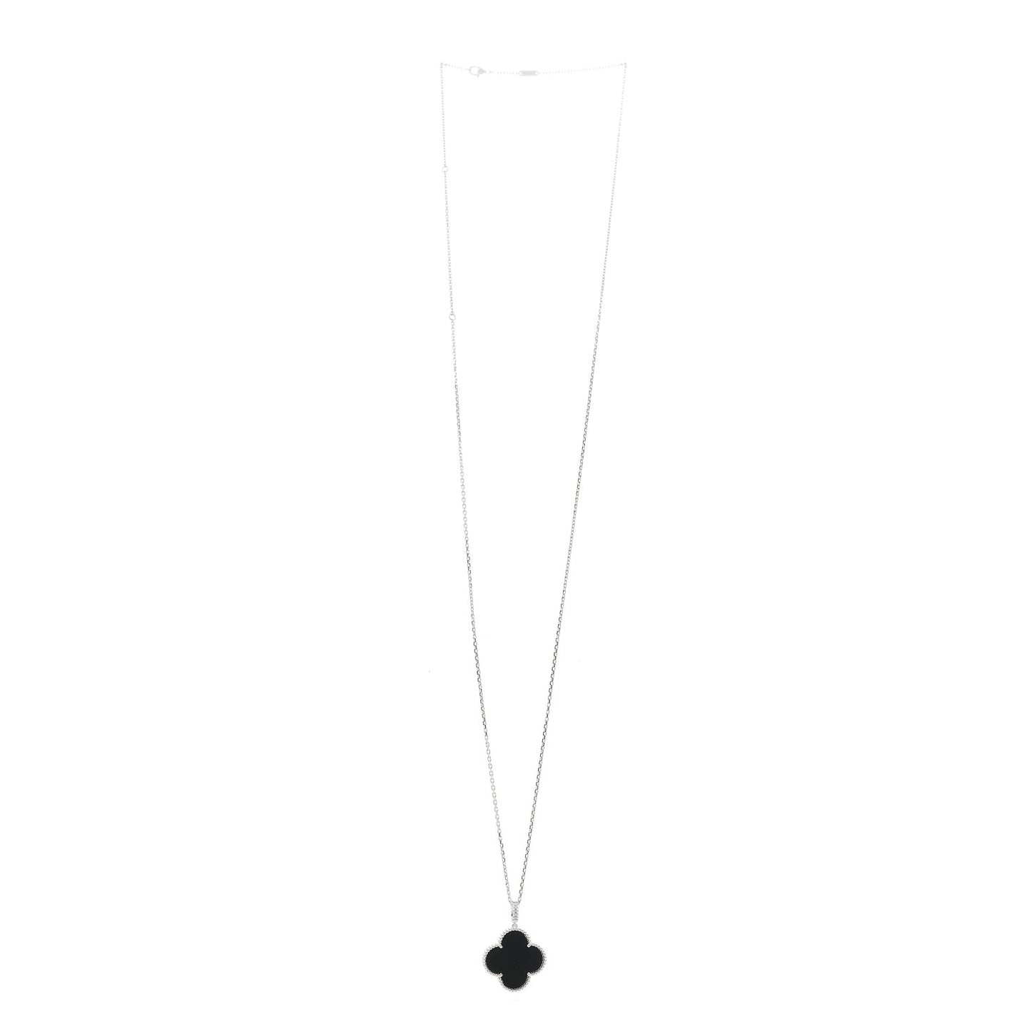 18K White Gold Black Onyx Magic Alhambra Pendant Necklace