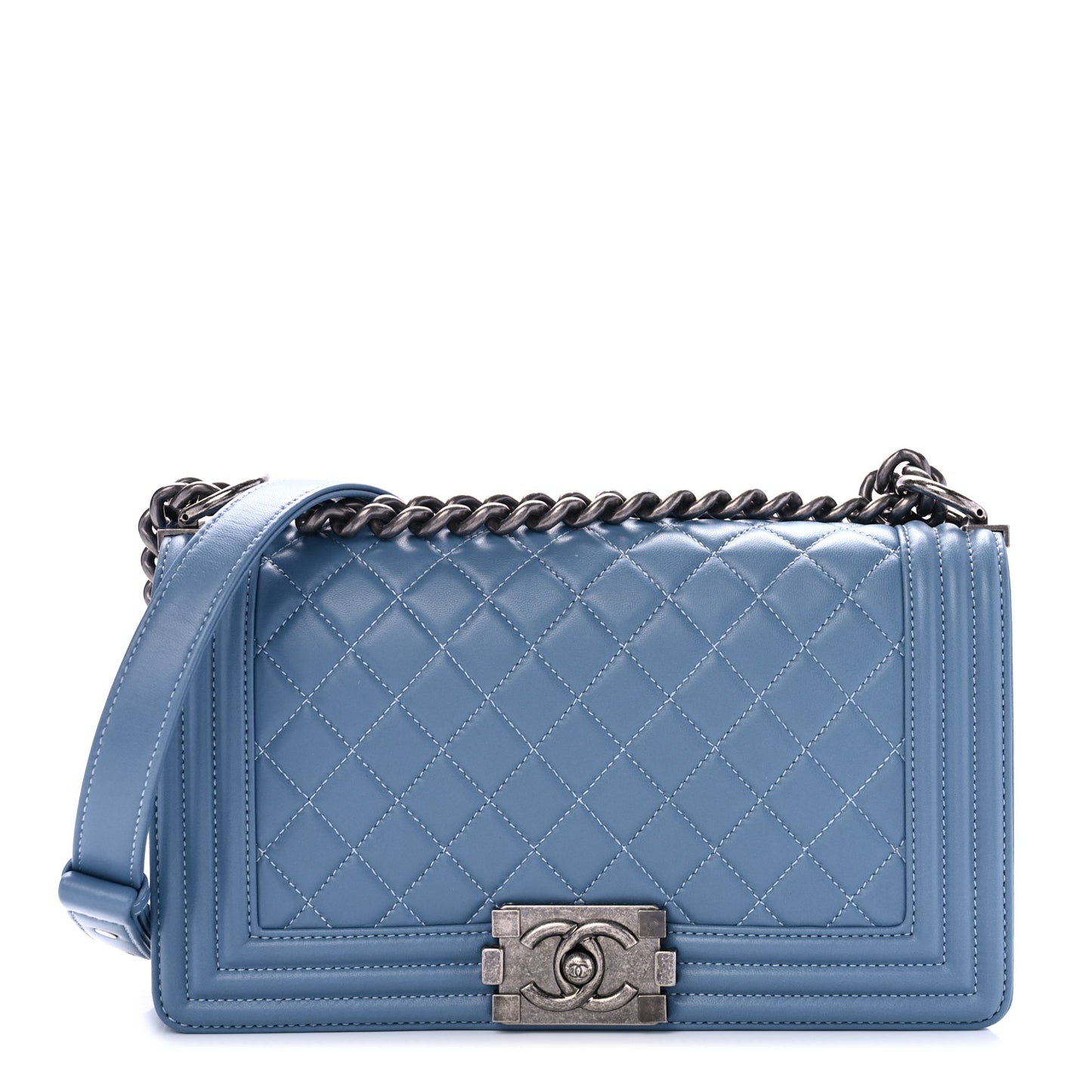 Lambskin Quilted Medium Boy Flap Light Blue