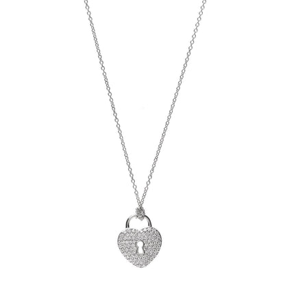 Tiffany 18K White Gold Platinum Diamond Medium Heart Lock Pendant Necklace 1 of 5