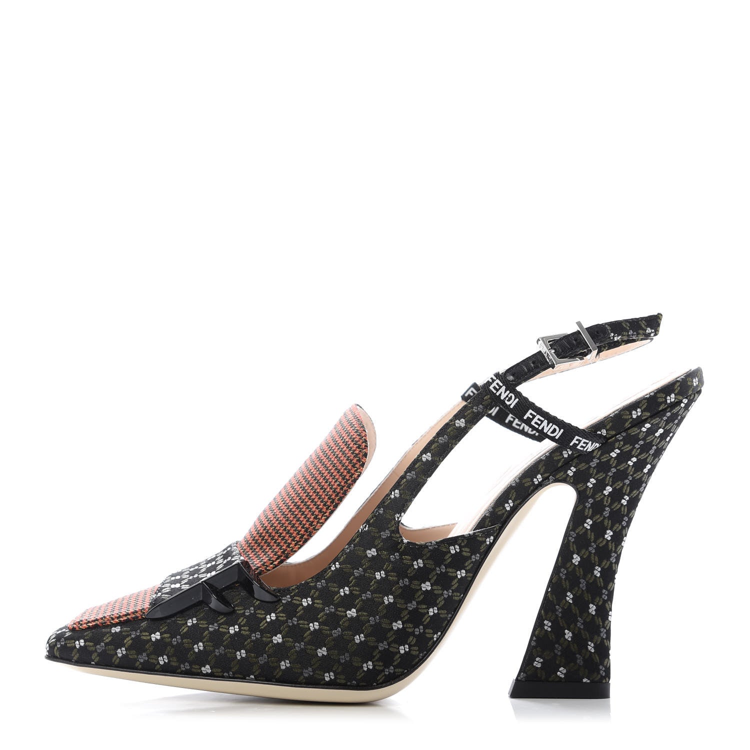 Fendi Fabric Jacquard Ffreedom Slingback Pumps 37.5 1 of 8