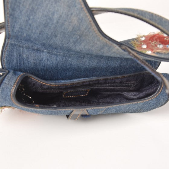 Christian Dior Denim Embroidered Saddle Bag Blue Multi 5 of 17