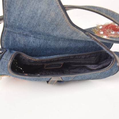 Christian Dior Denim Embroidered Saddle Bag Blue Multi 5 of 17