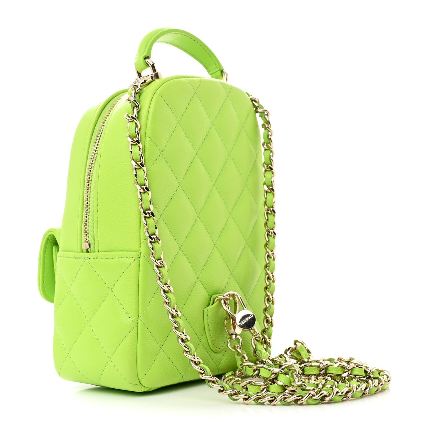 Caviar Quilted CC Mini Classic Backpack Neon Green