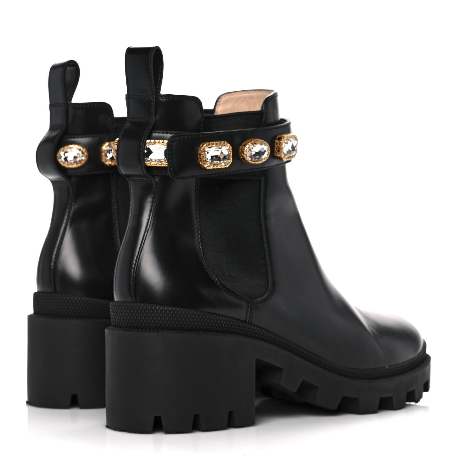 Gucci Calfskin Crystal GG Trip Chelsea Ankle Boots 38 Black 4 of 10