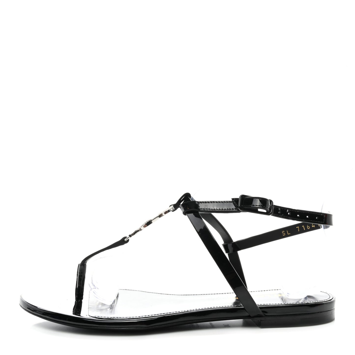 Patent Calfskin Cassandra Crystal Monogram Sandals 36 Black