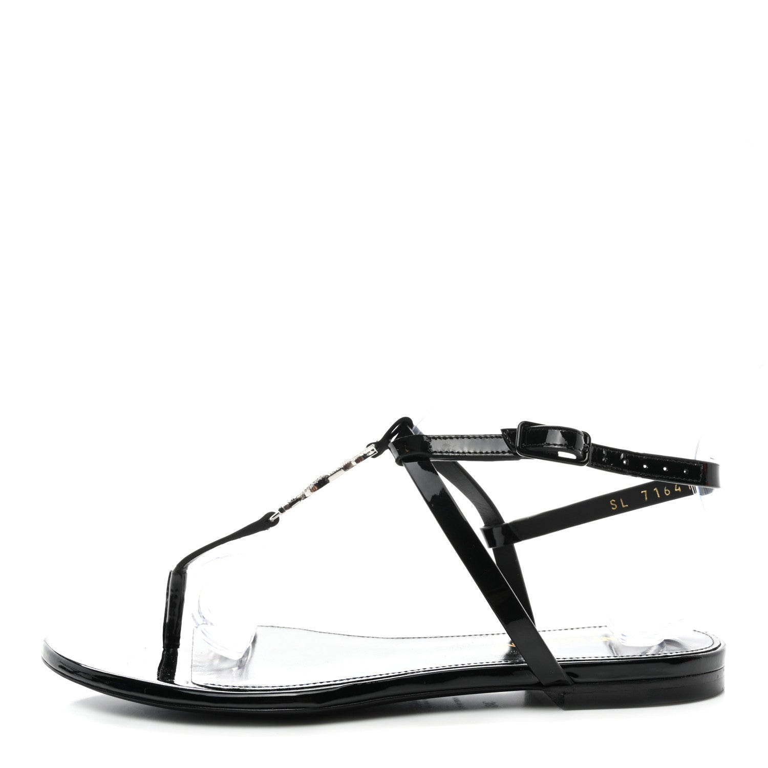 Saint Laurent Patent Calfskin Cassandra Crystal Monogram Sandals 36 Black 1 of 10