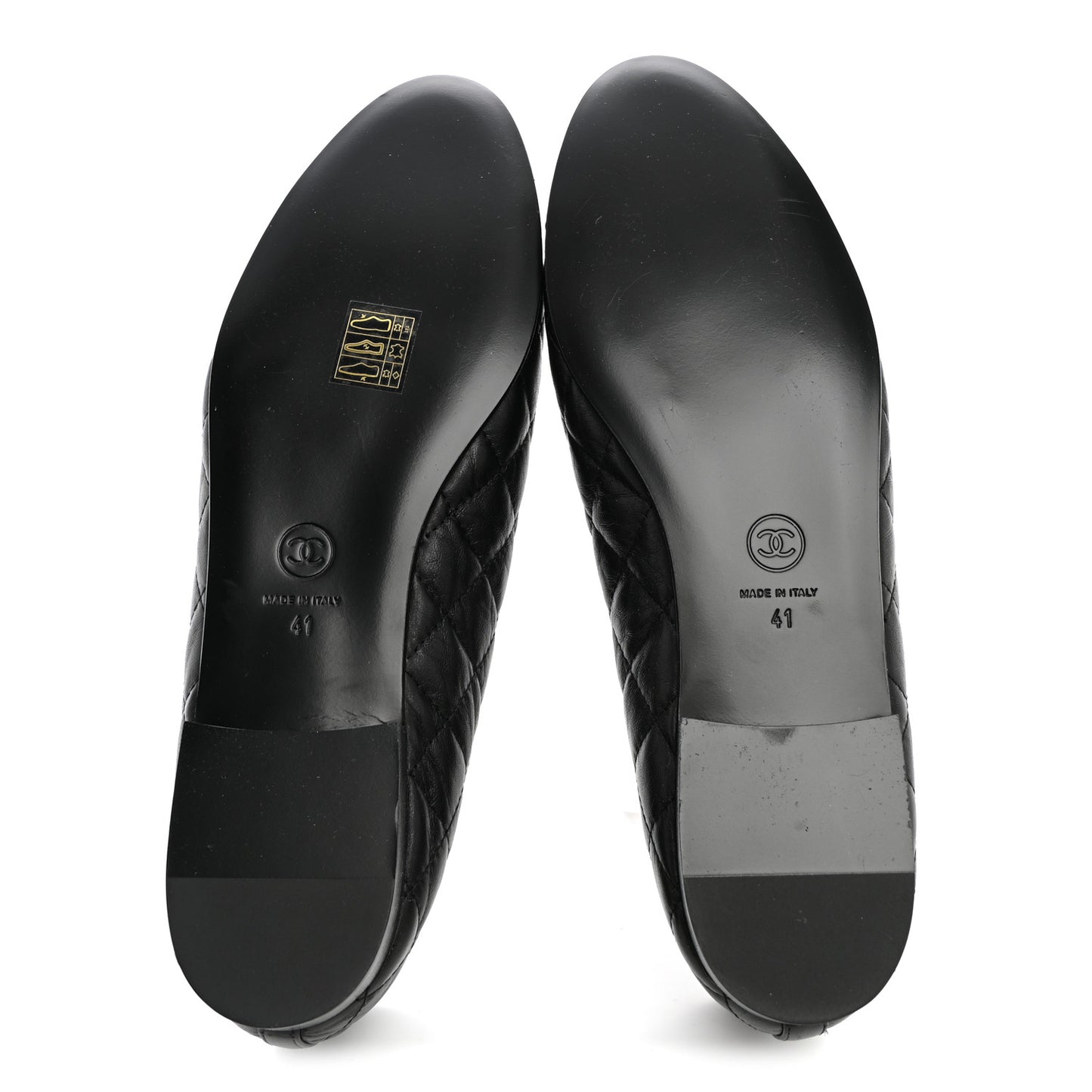 Aged Calfskin Quilted CC Cap Toe Ballerina Flats 41 Black
