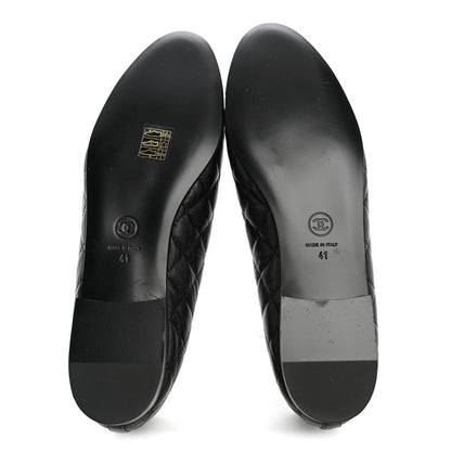 Chanel Aged Calfskin Quilted CC Cap Toe Ballerina Flats 41 Black 6 of 10