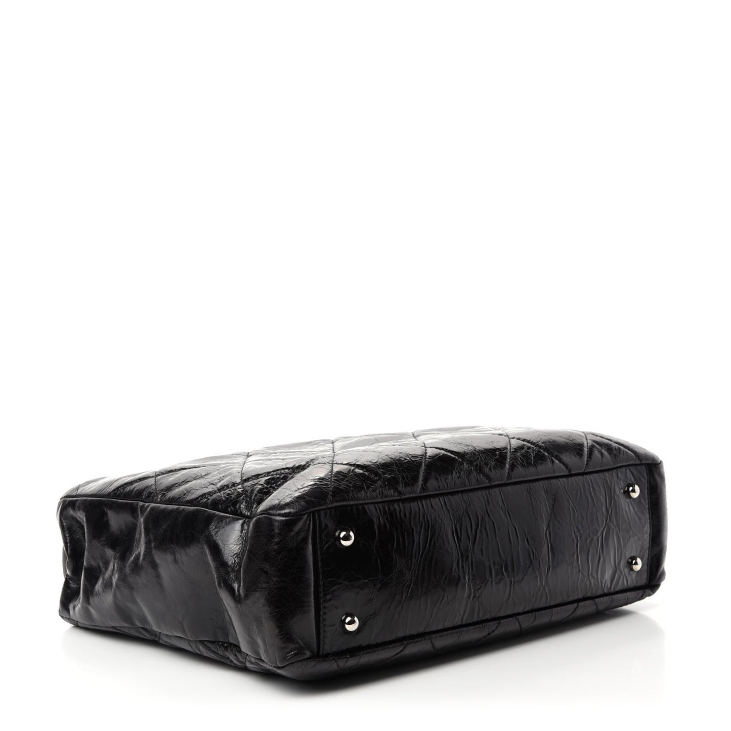 Glazed Calfskin Lambskin Quilted Portobello Tote Black Grey