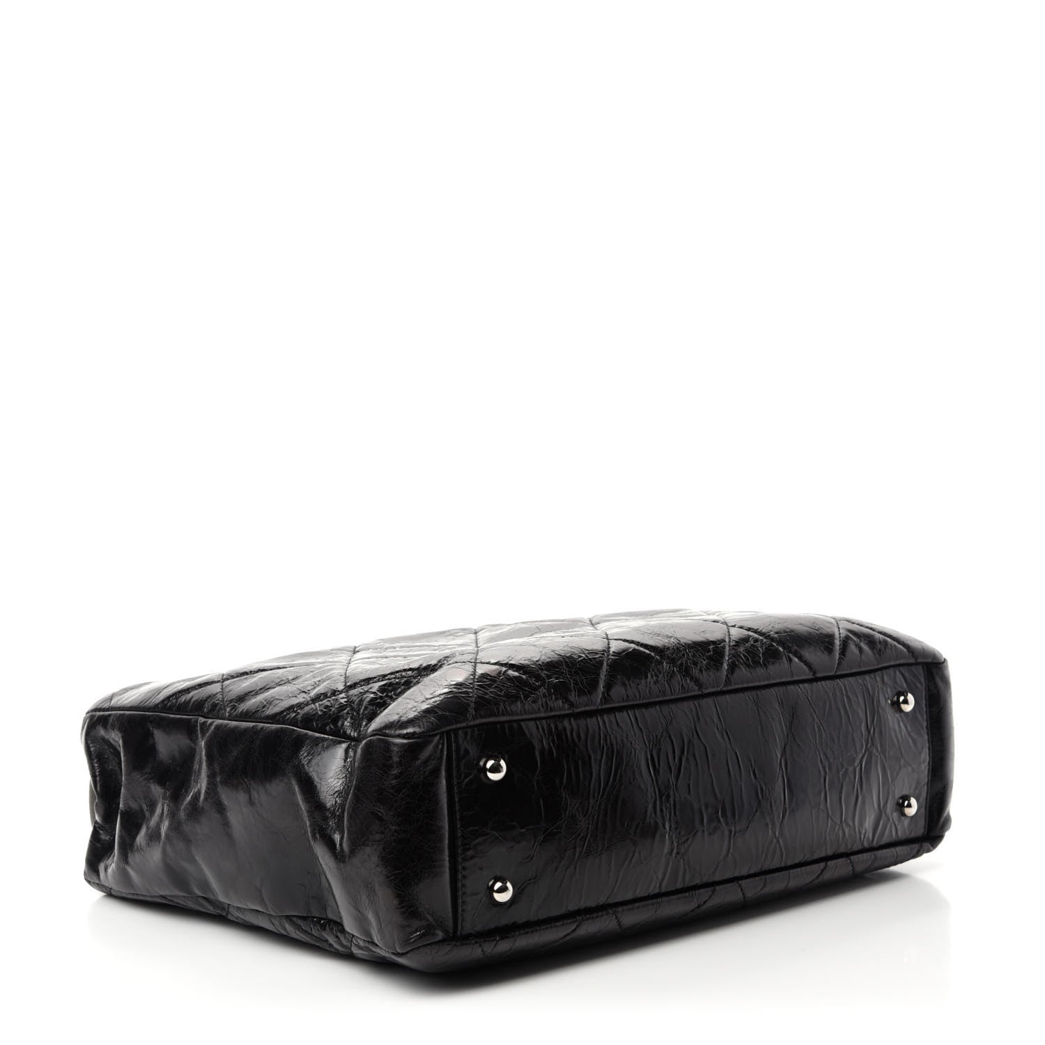 Chanel Glazed Calfskin Lambskin Quilted Portobello Tote Black Grey 4 of 10