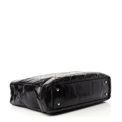 Chanel Glazed Calfskin Lambskin Quilted Portobello Tote Black Grey 4 of 10
