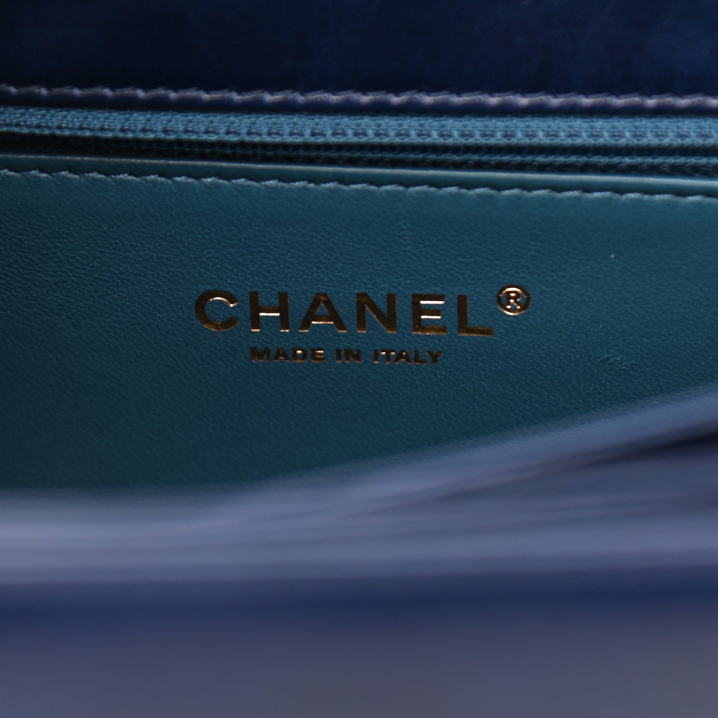 Iridescent Calfskin Quilted Straight Lined Flap Navy