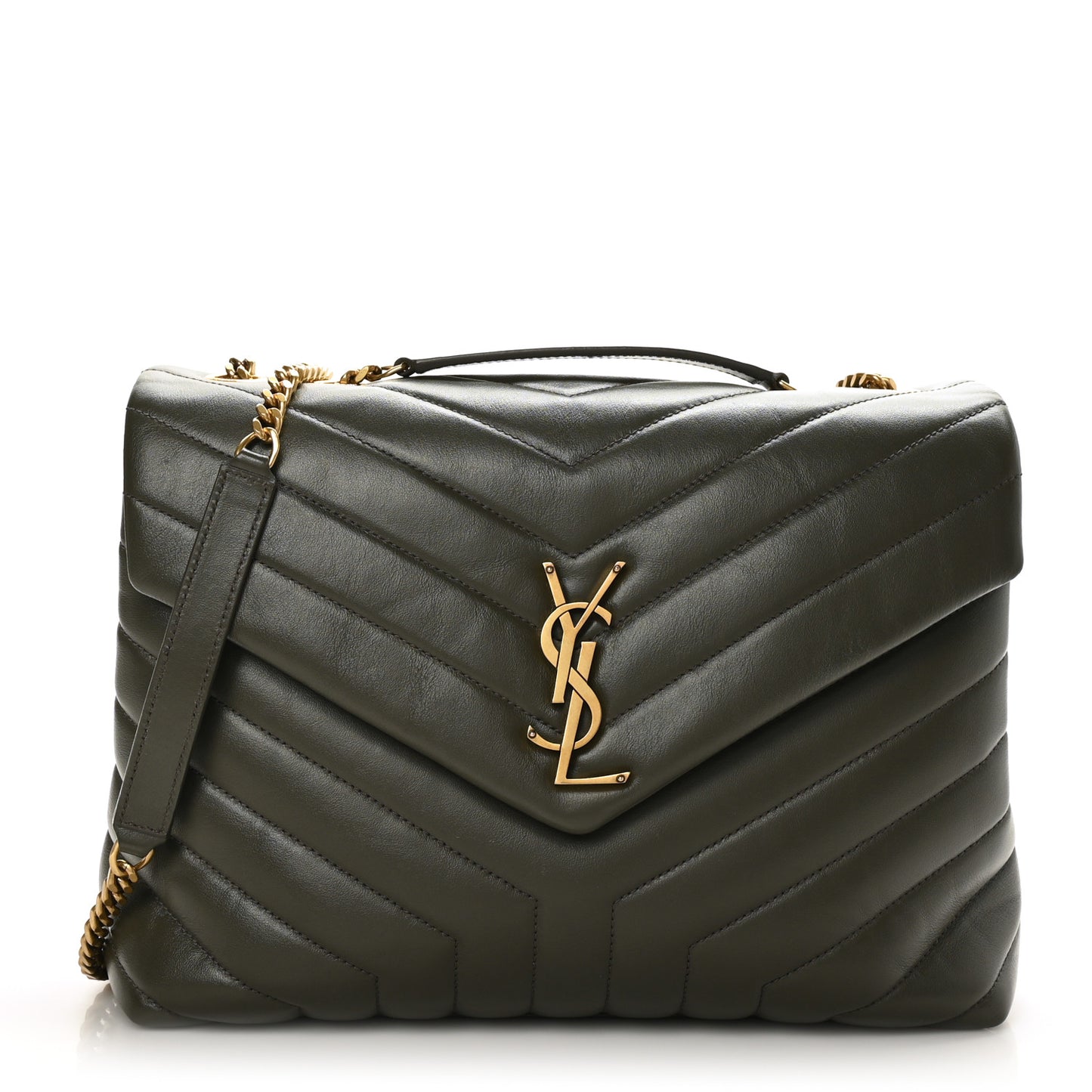 Calfskin Y Quilted Monogram Medium Loulou Chain Satchel Military Olive