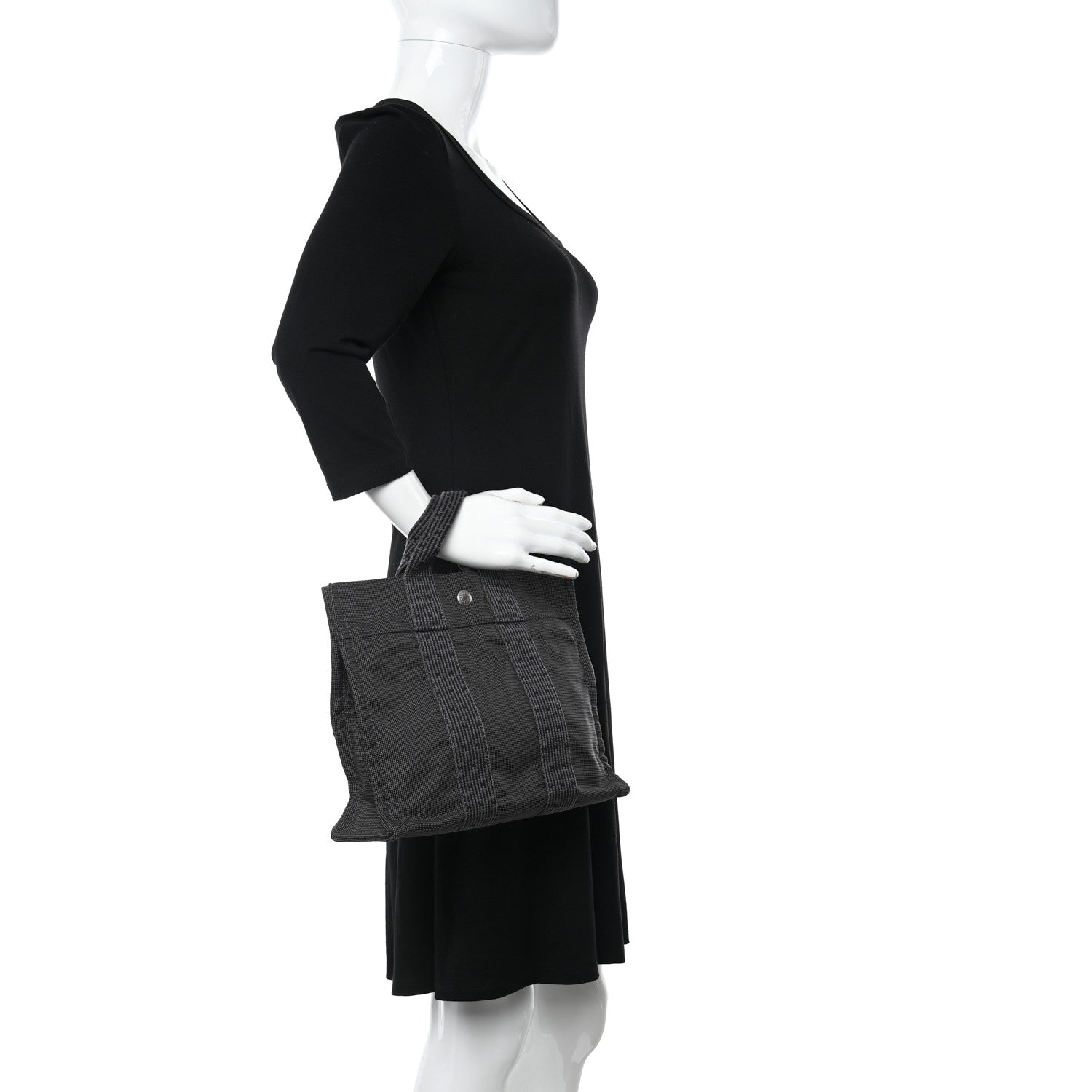 Hermes Canvas Herline PM Tote Grey 2 of 12