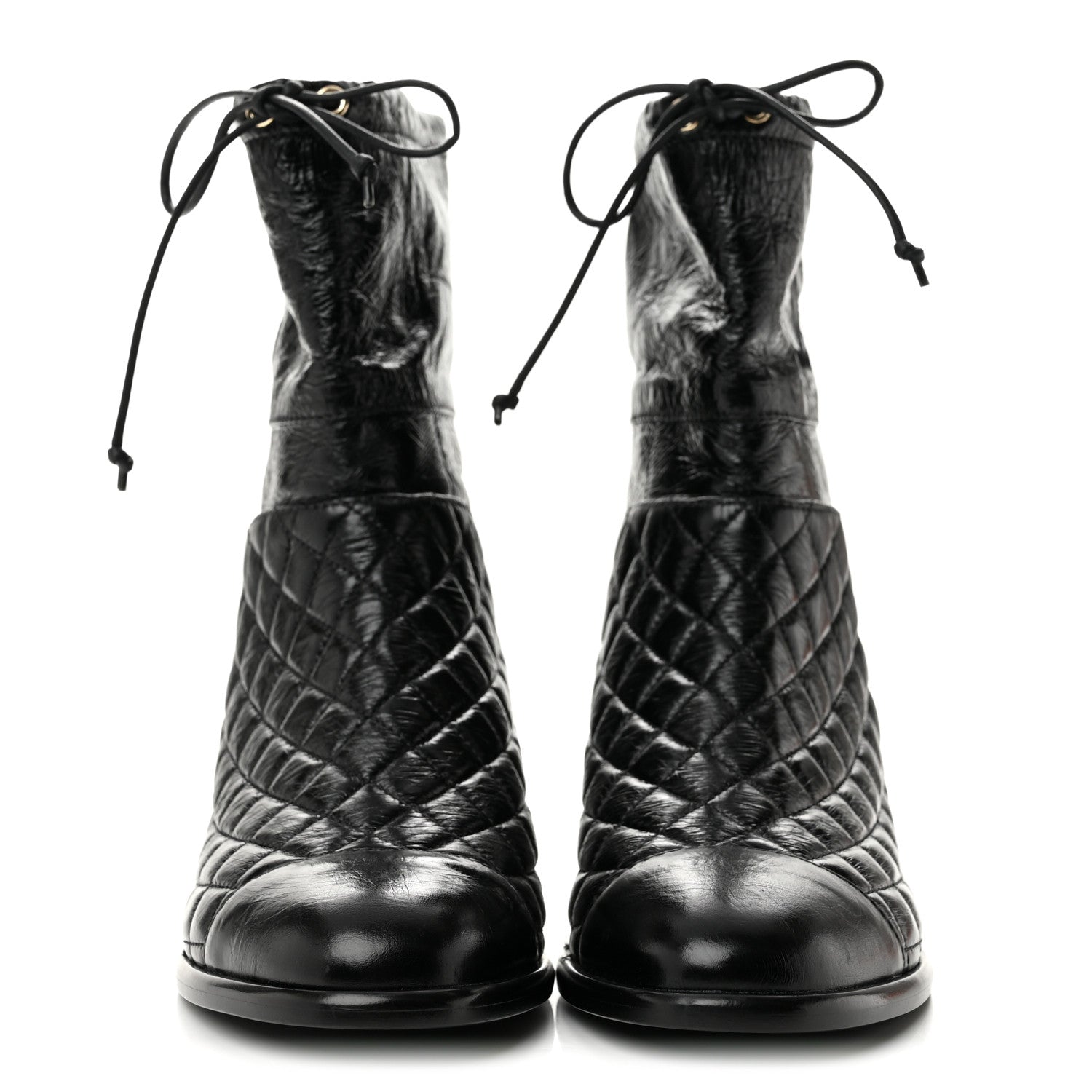 Chanel Crumpled Calfskin Quilted Cap Toe Short Boots 38 Black