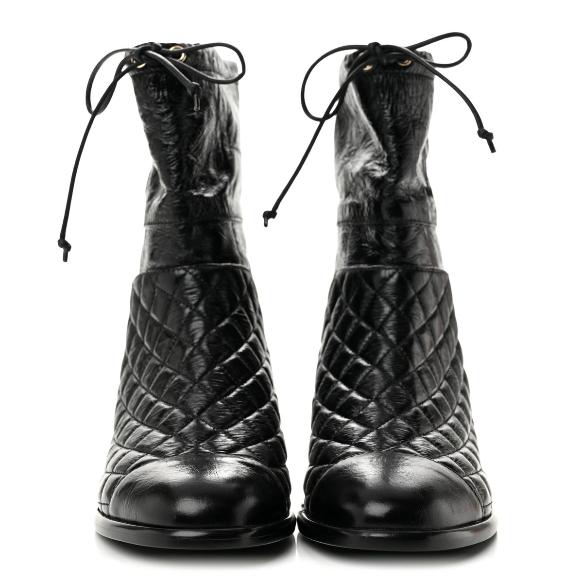 Crumpled Calfskin Quilted Cap Toe Short Boots 38 Black