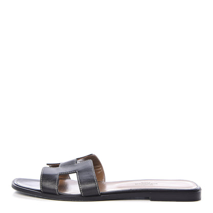 Hermes Box Calfskin Oran Sandals 39 Black 1 of 9