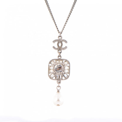 Chanel Crystal Baguette Pearl CC Necklace Silver 3 of 6