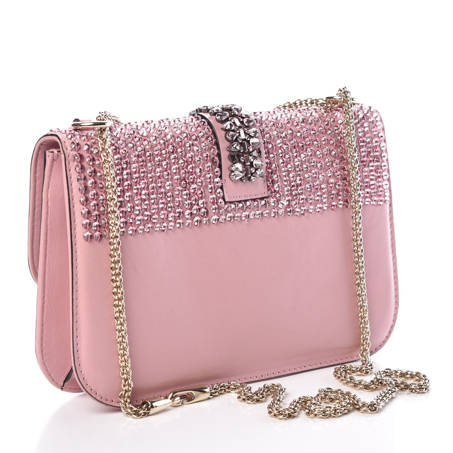 Vitello Crystal Embellished Medium Glam Lock Rockstud Flap Pop Gardenia
