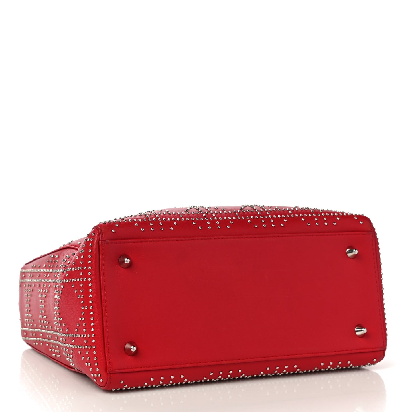 Lambskin Studded Cannage Medium Lady Dior Red
