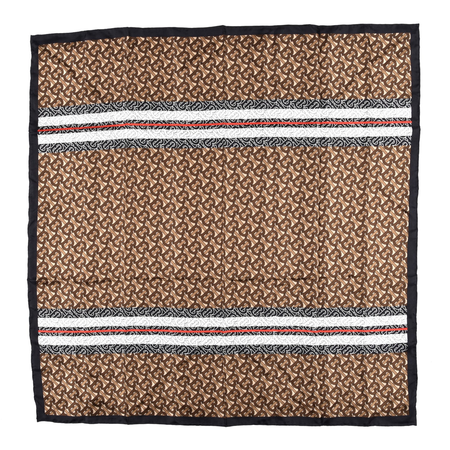 Silk Icon Stripe Monogrammed TB Print Square Scarf Bridle Brown