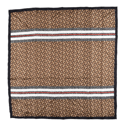 Burberry Silk Icon Stripe Monogrammed TB Print Square Scarf Bridle Brown 1 of 4